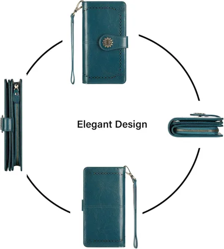 Vista 6 de Lavemi - Cartera de piel con bloqueo RFID para mujer, de gran capacidad, para llevarla a la muñeca