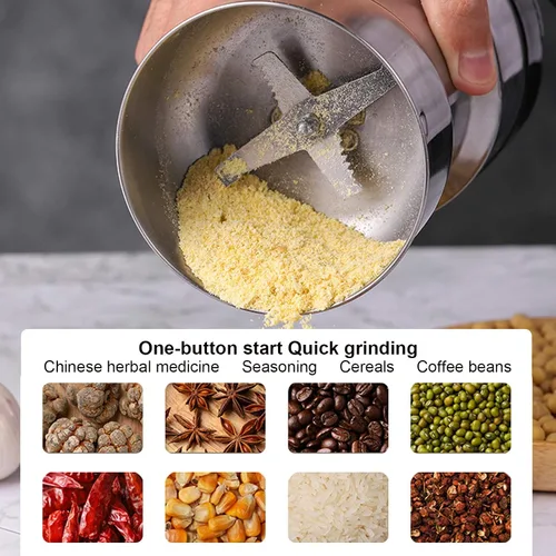 Vista 2 de Molinillo de café eléctrico, amoladora portátil de café y especias de acero inoxidable con tapa transparente, molinillo multifunción de grano