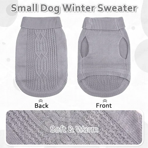 Vista 3 de DENTRUN Suéter para perros pequeños, cachorro de cuello alto para clima frío, ropa clásica de invierno cálida para perro, suéter para perrito