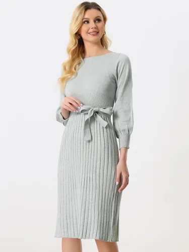 Vista 2 de Allegra K Vestido de punto con cinturón para mujer, vestidos de suéter plisados casuales