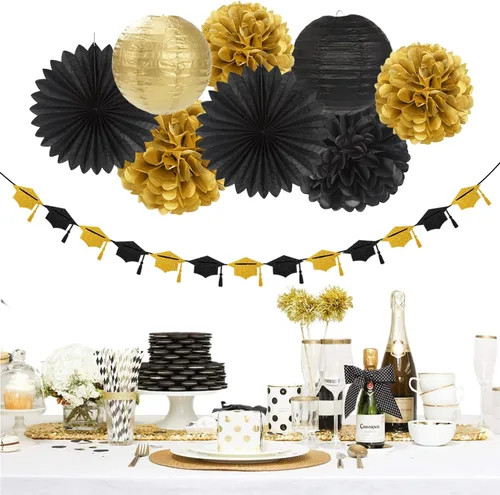 Vista 5 de Guirnalda de decoración de fiesta de graduación de oro negro – 36 piezas de pancarta de felicitaciones de graduación 2026, serpentinas colgantes