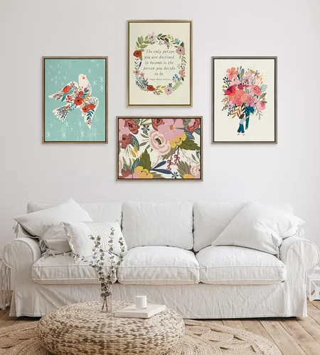 Vista 4 de Kate and Laurel Sylvie - Lienzo decorativo para pared con marco suave por Mia Charro, 18 x 24 pulgadas, dorado, moderno, divertido, abstracto