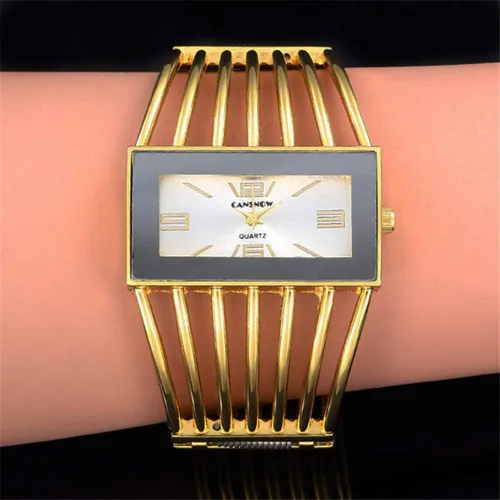 Vista 2 de Brazalete rectangular de lujo Dial, hueco con reloj analógico de cuarzo, reloj de pulsera