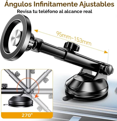 Vista 7 de Coolpow para Soporte de Coche MagSafe【Parabrisas+Ventilación+Tablero】Soporte Magnético de Teléfono para Coche Soporte de Montaje de Teléfono Negro