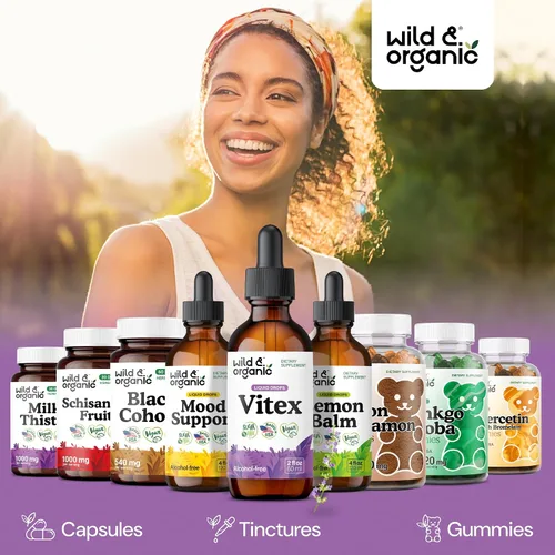 Vista 8 de Wild & Organic Vitex Tintura para la perimenopausia y el apoyo del estado de ánimo, suplemento Vitex Chasteberry para mujeres, suplemento líquido