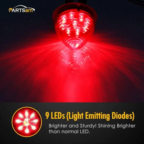 Vista 5 de Partsam Juego de 10 luces LED redondas de cola de 2 pulgadas para remolque, 9 diodos, color rojo, sellado, remolque, camión, RV, luz lateral