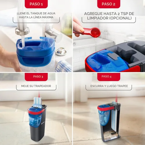 Vista 4 de O-Cedar H2prO Sistema de trapeador plano Herramienta de limpieza rápida Limpia con agua limpia Mopa de microfibra reutilizable y lavable a