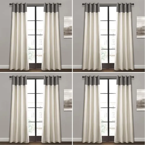Vista 8 de Lush Decor Milo Linen - Par de paneles de cortinas para ventana, 84 x 52 pulgadas, gris y blanco roto