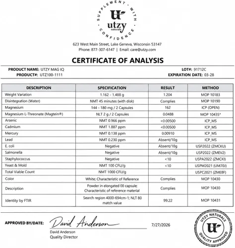 Vista 9 de Utzy Naturals MagIQ Apoyo cognitivo, calma y sueño 60 cápsulas