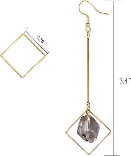Vista 2 de Mismatch Asimetry - Aretes colgantes de cristal coloridos, aretes abstractos geométricos de moda para mujer