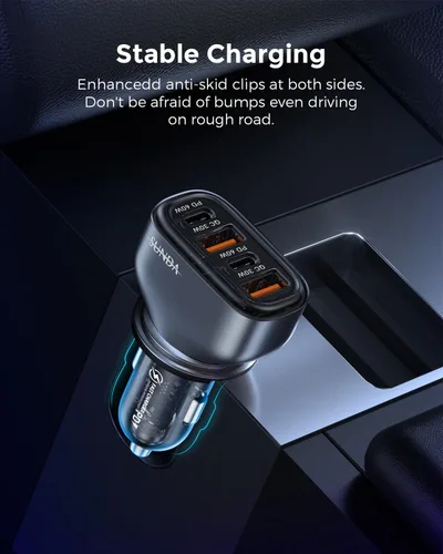 Vista 7 de SUNDA Cargador rápido USB C de 120 W, adaptador de cargador de coche de 4 puertos, doble tipo C PD60W/PPS60W compatible con iPhone15/14 CC-680 Gris