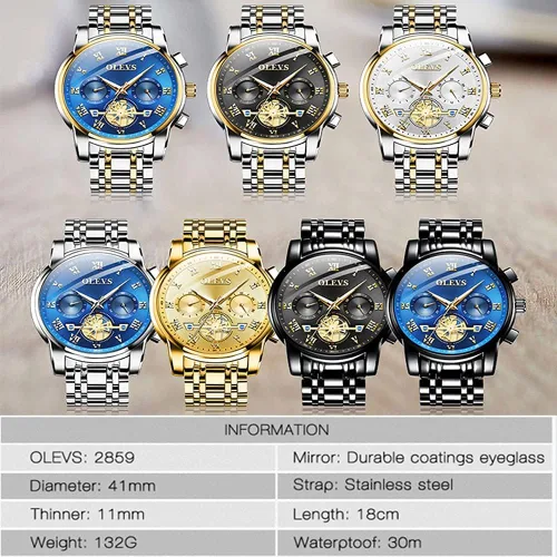 Vista 7 de OLEVS Mens Watches Fashion Casual Analog Quartz Watch Waterproof Dress Wrist Watches with Stainless Steel Band Day Window for Men