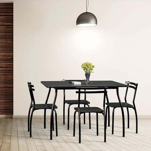 Vista 7 de GIANTEX Juego de mesa de comedor de 5 piezas para 4, mesa de cocina rectangular de 43 pulgadas y 4 sillas de comedor con patas curvas de metal