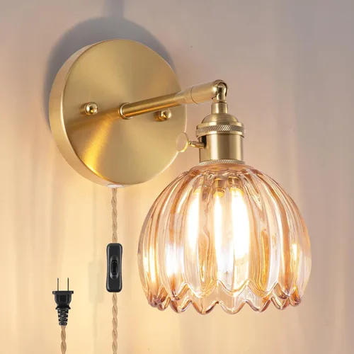Vista 14 de Juego de dos apliques de pared vintage, funciona con pilas, con pantalla de cristal de tulipán verde oscuro, lámpara de pared recargable con control