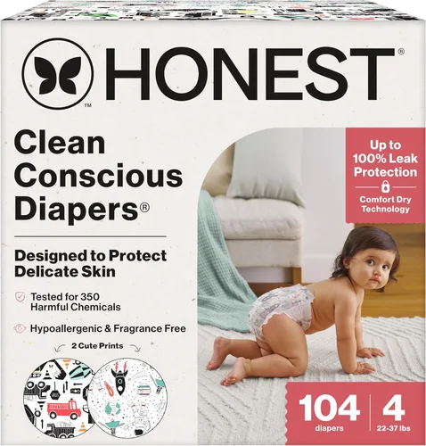 Vista 14 de The Honest Company Comfort Dry Pañales desechables para piel sensible, hasta 100% a prueba de fugas, hipoalergénicos, sin fragancia, Turtle Time