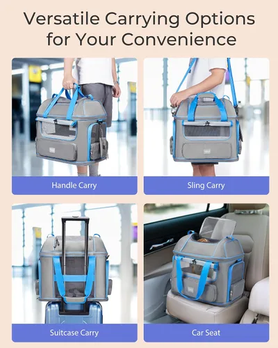 Vista 5 de Transportador expandible para perros y gatos: transportador de mascotas de lados suaves aprobado por aerolíneas, grande, pequeño, mediano, plegable