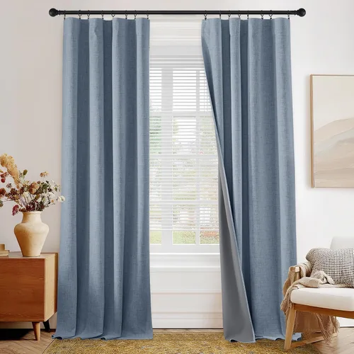 Vista 10 de PONY DANCE Cortinas de lino 100% opacas de 63 pulgadas de largo para dormitorio, sala de estar, oscurecimiento completo, bolsillo para barra