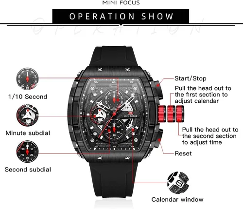 Vista 7 de Mini Focus Mens Watches 3ATM Waterproof Chronograph Movement Watches with Silicon Strap Gifts for Men