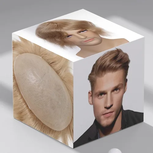 Vista 8 de toupee tupé para hombres 0.002 in ultra suave, transparente, piel fina, toda línea capilar natural con bucle en V para hombre, pelucas de sistemas