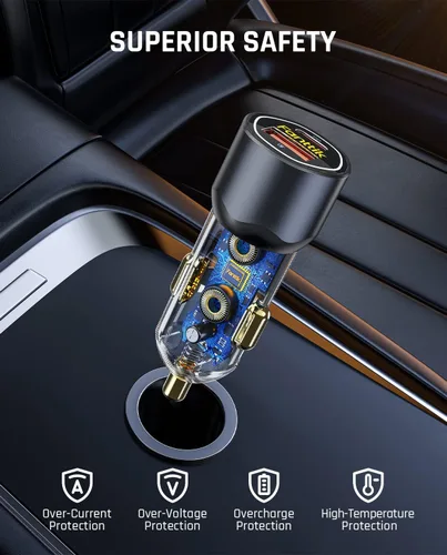 Vista 9 de Fanttik Inflador de neumáticos X8 APEX EV y adaptador de coche de carga rápida de doble puerto de 65 W