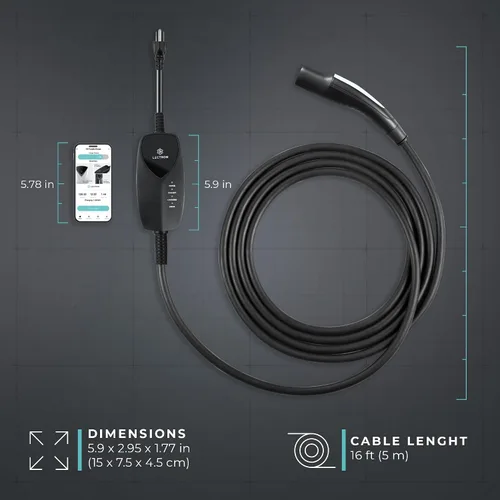 Vista 9 de Lectron Cargador Tesla de Nivel 1 (WiFi) con Control de Aplicación – 12 Amperios, 120V, Enchufe NEMA 5-15, Cable de Extensión de 16 pies, Conector