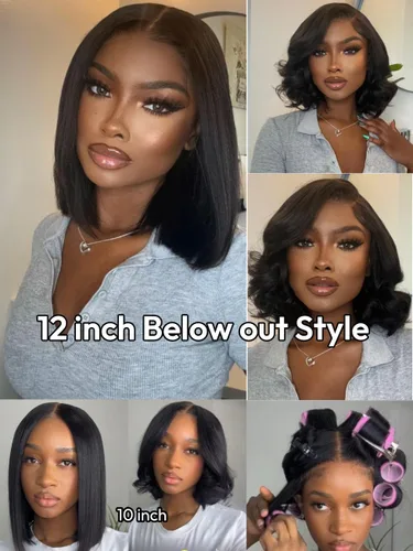 Vista 9 de UNICE Yaki Peluca Bob Recta de Cabello Humano con Cordón Adiós Nudos Sin Pegamento 7x5 Pelucas Frontales de Encaje de Cabello Humano Pre Desplumadas