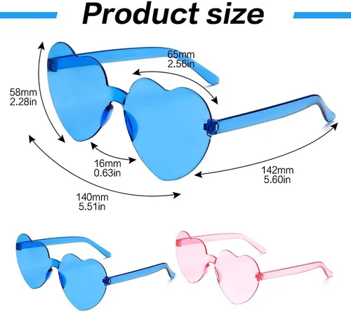 Vista 108 de Lentes de sol con forma de corazón, 2 pares de lentes de sol en forma de corazón, gafas de sol rave para mujeres, regalos de fiesta