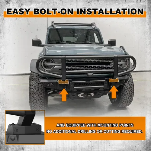 Vista 7 de Protección de rejilla para parachoques delantero ROXX para Ford Bronco 2021-2025 con parachoques delantero modular de fábrica,