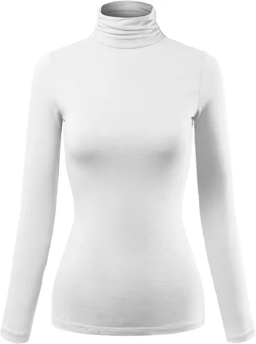 Vista 21 de MixMatchy Camiseta básica de manga larga con cuello alto y corte ajustado para mujer Negro