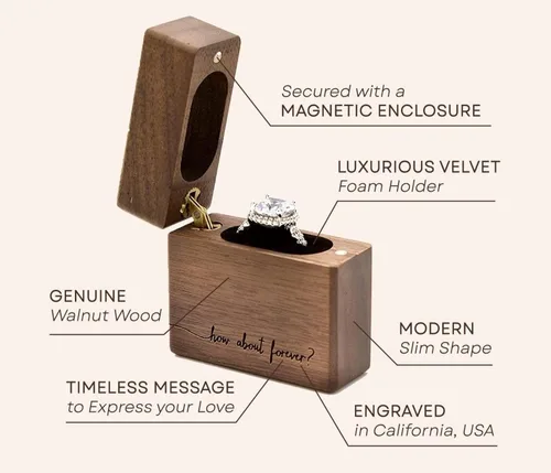 Vista 2 de MUUJEE ¿Qué tal para siempre? - Caja de anillo de propuesta grabada en madera, caja de anillo de portador para ceremonia de boda, idea de decoración
