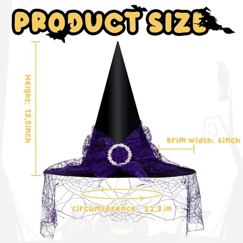 Vista 24 de Edoneery Sombrero de bruja de Halloween para mujer, encaje de malla, accesorio de disfraz de mago para fiestas de cosplay