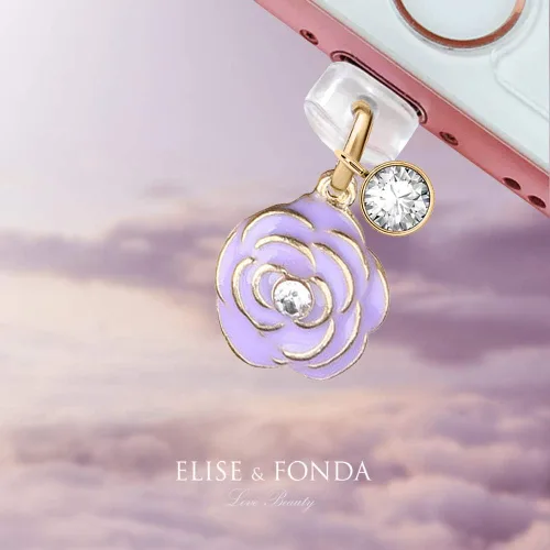 Vista 2 de EIISE & FONDA CP34 Puerto de carga USB Anti Polvo Plug Little Purple Rose Flower Colgante Teléfono Charm para iPhone 11/XS MAX/XR/X/8 Plus/7/6S/6/SE