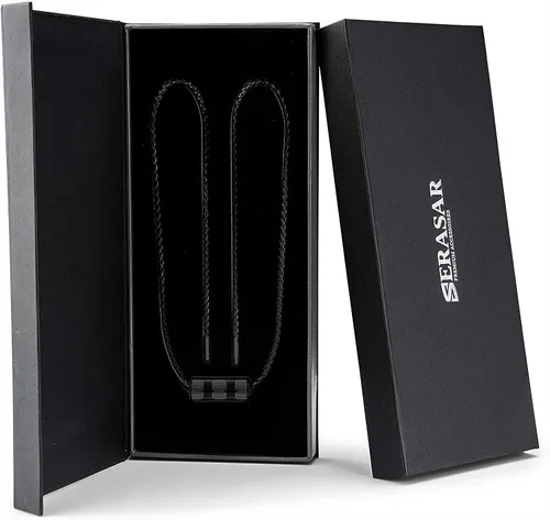 Vista 2 de SERASAR Collar de cuero de primera calidad para hombre, colgante de acero inoxidable, cierre seguro, tres colores, caja de joyería incluida