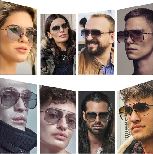 Vista 2 de Aviator Sunglasses for Women Men Retro Double Bridge Square Metal Frame Twin Beams Mirrored Shades
