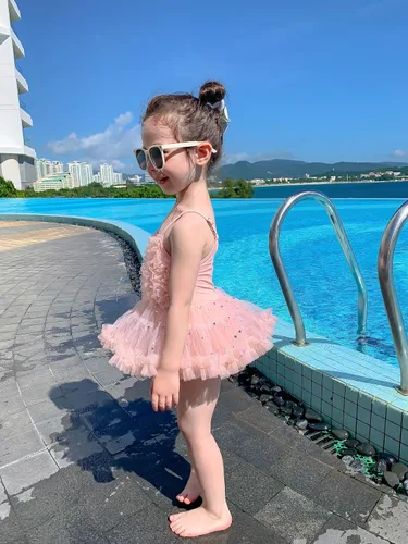 Vista 3 de Nomi&Me Traje de baño para niña pequeña, traje de baño de una pieza, vestido de tutú de sirena de princesa, falda de natación