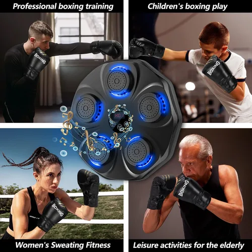 Vista 8 de TGLLM Music Boxing Machine, Interactive Punching Trainer with Boxing Gloves, Large Size Wall Mounted Electronic Boxing Target for Adult Kids, 9