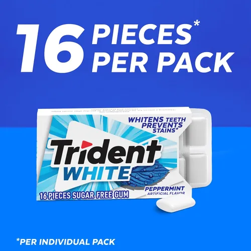 Vista 4 de Chicle Trident White de menta piperita sin azúcar, 9 paquetes de 16 piezas (144 piezas en total)