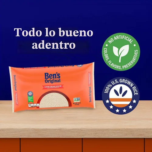 Vista 6 de BEN'S ORIGINAL Arroz blanco enriquecido de grano largo, arroz hervido, bolsa de 10 libras (paquete de 3)