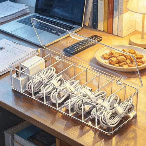 Vista 7 de Caja organizadora de cables, 10.2 x 3.5 x 2.2 pulgadas, organizador de cables de escritorio con compartimentos (1)