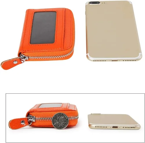 Vista 4 de Cartera de acordeón de cuero con bloqueo RFID con 12 ranuras para tarjetas de crédito