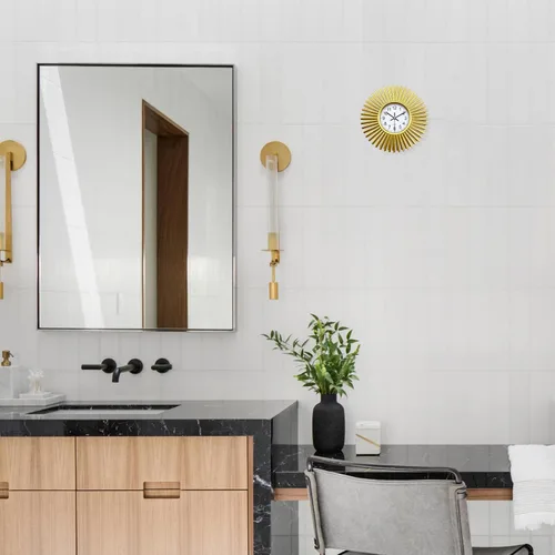 Vista 5 de Reloj de pared de cocina, reloj de pared dorado con forma de explosión de sol, funciona con pilas, reloj de pared decorativo moderno de 10 pulgadas