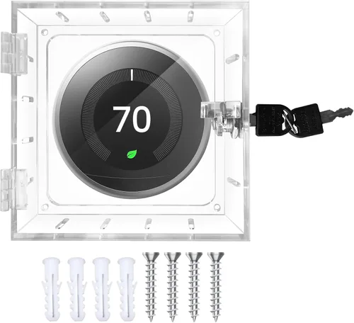 Vista 8 de Caja de bloqueo universal de termostato con llave, protector de termostato grande transparente para termostatos en pared, protector de termostato