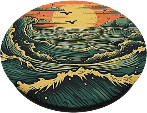 Vista 2 de Ocean Sundown Ilustración Ondas PopSockets intercambiables PopGrip