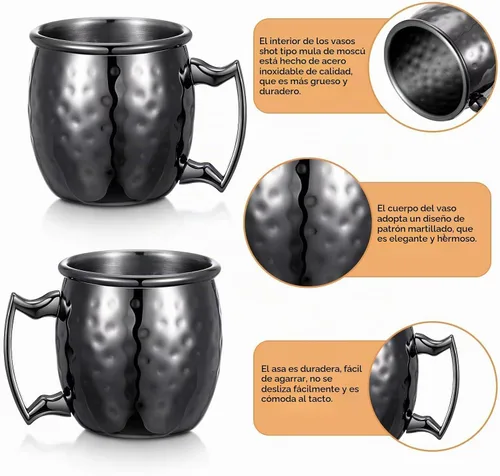 Vista 3 de 4 tazas pequeñas de Moscú de 2 onzas, vasos de cobre para el hogar, cocina, bar (negro)