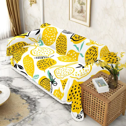 Vista 2 de Funda de sofá amarilla con estampado de limón y funda de sofá para sillón, funda resistente a las manchas, protector universal de muebles