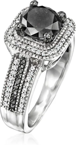 Vista 3 de Ross-Simons Anillo de diamantes blancos y negros de 2.00 qt t en plata de ley