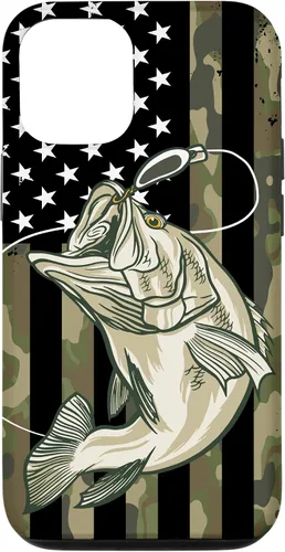Vista 26 de Funda de camuflaje para iPhone 16, diseño de bandera estadounidense, pescador, pescador, camuflaje
