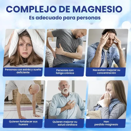 Vista 5 de Cápsulas complejas de magnesio de 1000 mg, glicinato de magnesio 8 en 1, citrato, malato, taurato, óxido, carbonato, aspartato, orrotato - 240