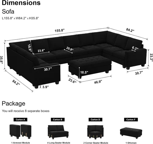 Vista 2 de Belffin Juego de sofá seccional en forma de U de terciopelo de gran tamaño, juego de sofá modular modular convertible con almacenamiento otomano