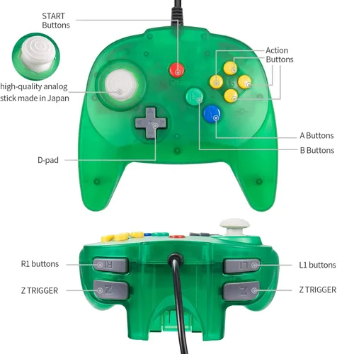 Vista 3 de miadore 2 Pack Classic N64 Controller Game Pads Joystick for N64 Video Game System N64 Console (GrayJungle Green)